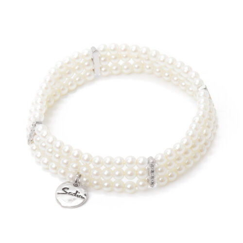 Bracciale elastico con tre fili di piccole perle Pearl