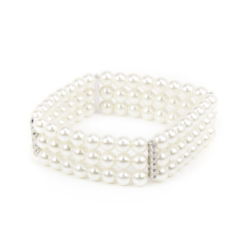 Bracciale elastico con due fili di perle e zirconi Pearl