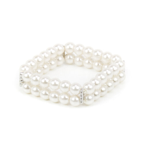 Bracciale elastico con due fili di perle e brillanti Pearl