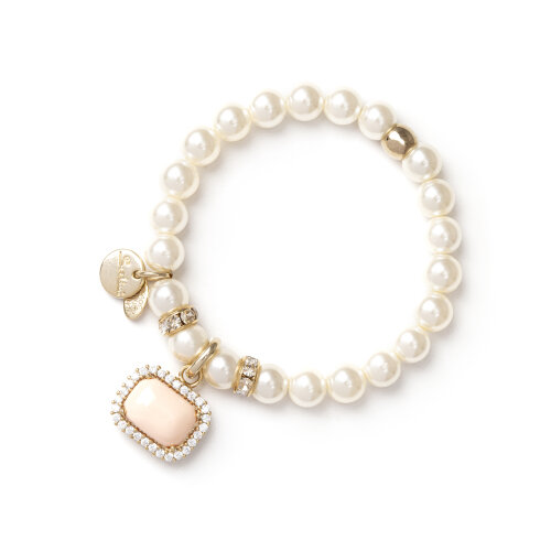 Bracciale elastico di perle e pendente Faville cipria