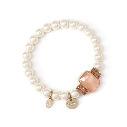 Bracciale elastico di perle e charm Faville cipria