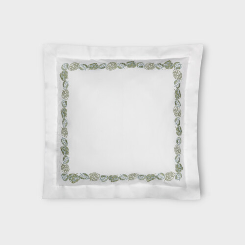 Biancheria da letto FEUILLAGE Federa 4 volants (PIQUET RICAMATO) Timothy Corrigan for Dea White/Sage Green EUITTSHP650130