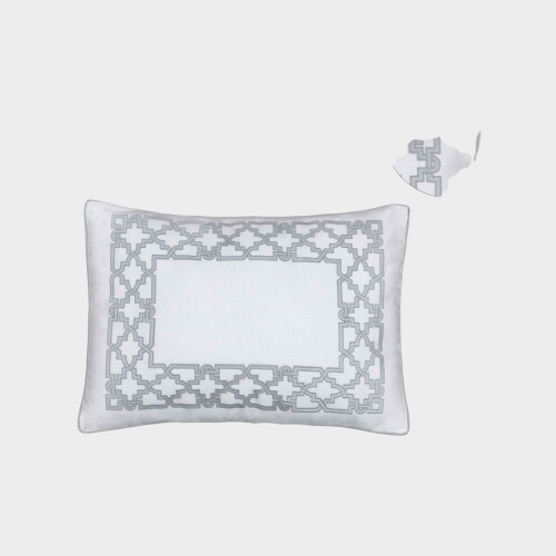Biancheria bagno Cuscino lombare quadrato trapuntato in cotone panama Fretwork by Timothy Corrigan for Dea White/Silver Grey EWFMSHK451577
