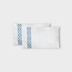 FRETWORK T. Pair pillow cases  (EMBROIDERY ON COTTON PERCALE) Timothy Corrigan for Dea