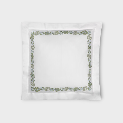 Biancheria da letto FEUILLAGE FEDERA 4 VOLANTS (RASO DI COTONE RICAMATO)   White/Sage Green EUIRSHA650130