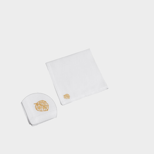 Tavola TOVAGLIOLO FEUILLAGE misto lino ricamato Timothy Corrigan for Dea White/Golden Yellow EUIBNAP560161