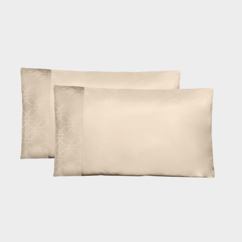 Biancheria da letto Coppia di federe in raso con bordo jacquard Fretwork by Timothy Corrigan for Dea Light sand EWFJPLC2090