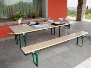 Set birreria tavolo e panche pieghevoli in legno 220x25 cm