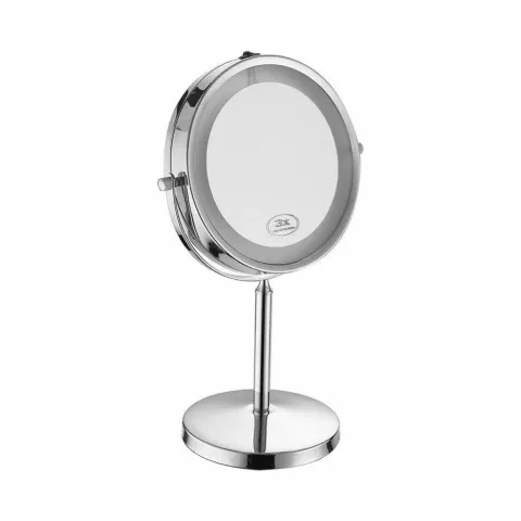 Specchio LED Rotondo 3W Double face Rotabile a 360° da Tavolo (ingranditore 3x) D:170mm 6400K IP44