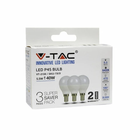 Lampadina LED E14 5,5W P45 6400K (Box 3 Pezzi)