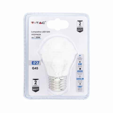 Lampadina LED E27 4W G45 4000K (Blister 1 Pezzo)