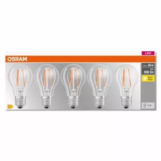 OSRAM CLASSIC A 5 LAMPADINE LED GOCCIA 60W E27 2700°K