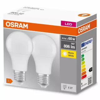 OSRAM CLASSIC A 2 LAMPADINE LED GOCCIA SATIN 60W E27 2700°K