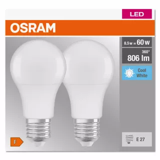 OSRAM CLASSIC A 2 LAMPADINE LED GOCCIA SATIN 60W E27 4000°K