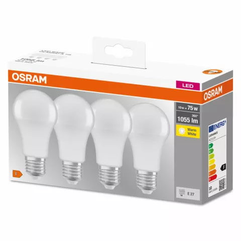 OSRAM CLASSIC A 4 LAMPADINE LED GOCCIA SATIN 75W E27 2700°K