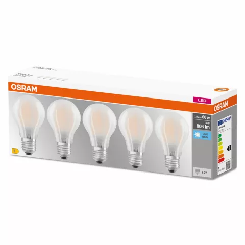 OSRAM CLASSIC A 5 LAMPADINE LED GOCCIA SATIN 60W E27 4000°K