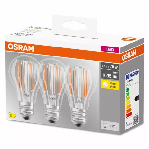 OSRAM CLASSIC A 3 LAMPADINE LED GOCCIA 75W E27 2700°K