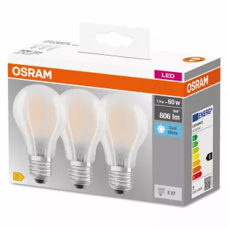 OSRAM CLASSIC A 3 LAMPADINE LED GOCCIA SATIN 60W E27 4000°K