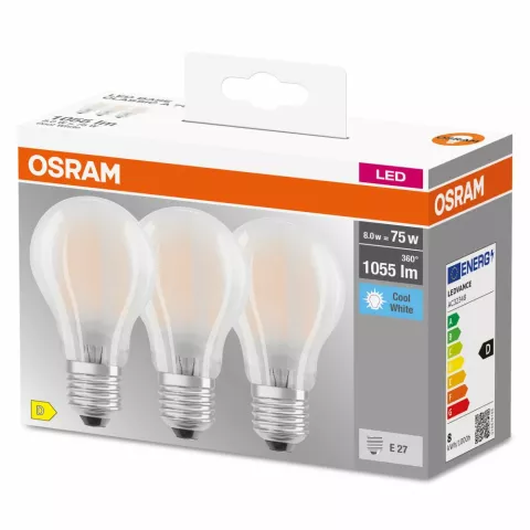 OSRAM CLASSIC A 3 LAMPADINE LED GOCCIA SATIN 75W E27 4000°K