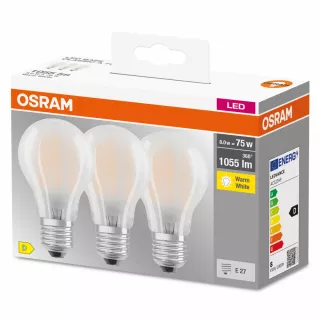 OSRAM CLASSIC A 3 LAMPADINE LED GOCCIA SATIN 75W E27  2700°K