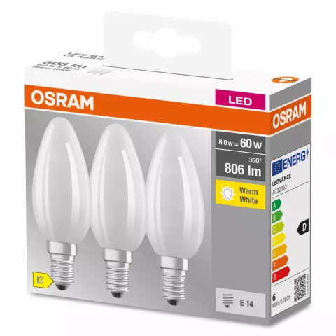 OSRAM CLASSIC B 3 LAMPADINE LED CANDELA SATIN 60W E14 2700°K