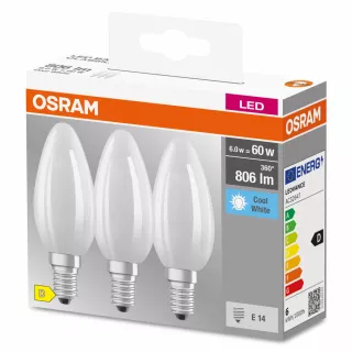 OSRAM CLASSIC B 3 LAMPADINE LED CANDELA SATIN 60W E14 4000°K