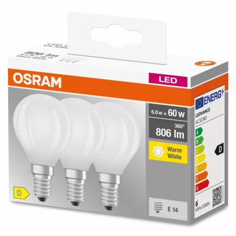 OSRAM CLASSIC P 3 LAMPADINE LED SFERA SATIN 60W E14 2700°K
