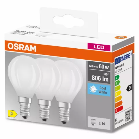 OSRAM CLASSIC P 3 LAMPADINE LED SFERA SATIN 60W E14 4000°K
