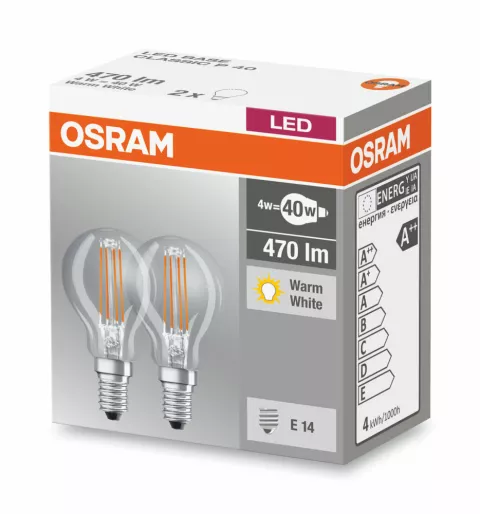 OSRAM CLASSIC P DA 2 LAMPADINE LED SFERA 40W E14 2700°K