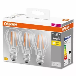 OSRAM CLASSIC A 3 LAMPADINE LED GOCCIA 60W E27 2700°K