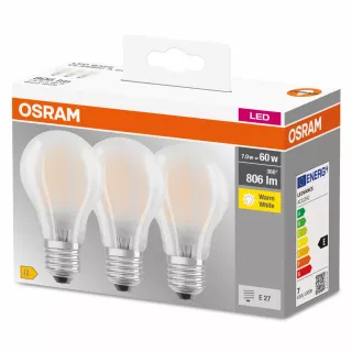 OSRAM 3 LAMPADINE LED GOCCIA SATIN 60W E27 2700°K