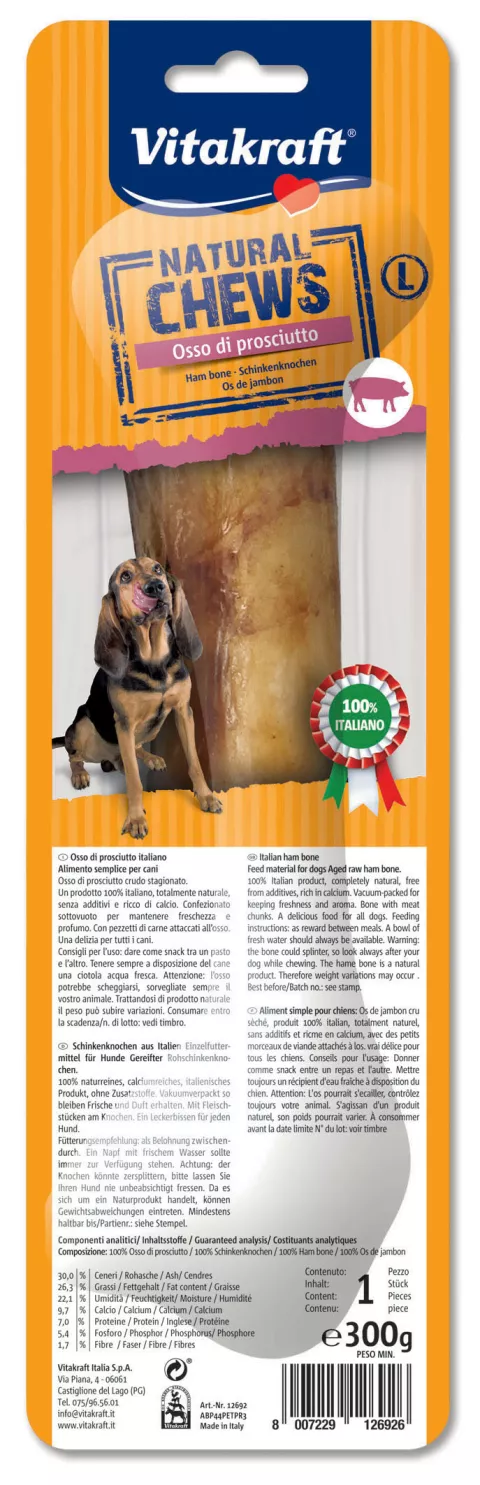 Vitakraft 4 natural chews osso prosciutto mis L masticativi cani 1,2 Kg.