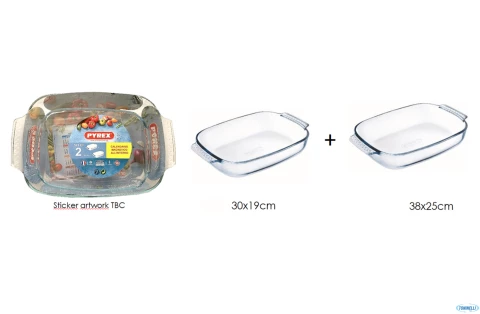 Pyrex Set 16 teglie 2in1 rettangolari in vetro