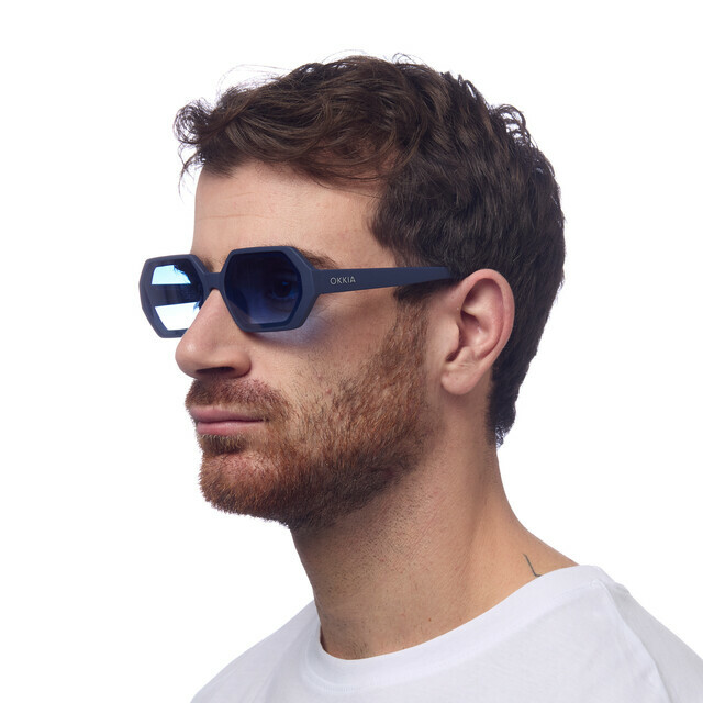 Andrea hexagonal sunglasses | Color Midnight (blue lenses)