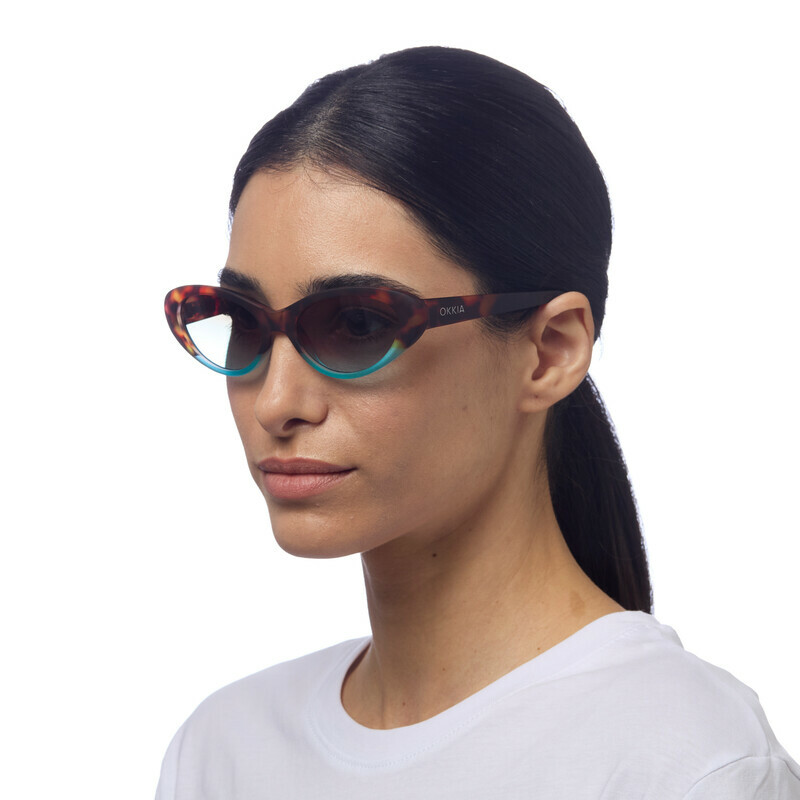 OKKIA Sun Lina Small Cat Eye Havana and blue