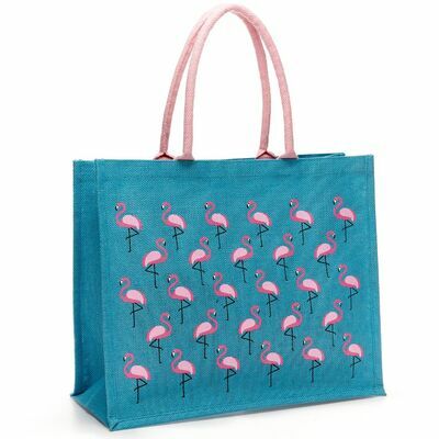 Tote Bag in juta con stampa Flamingo